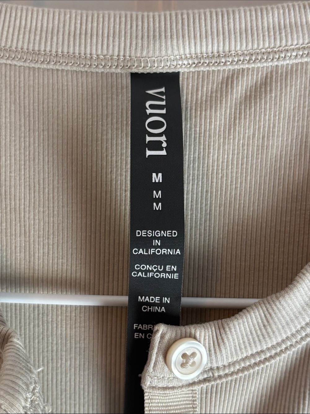 Vuori Beige Short-Sleeve Button Front Top - Picture 2 of 5